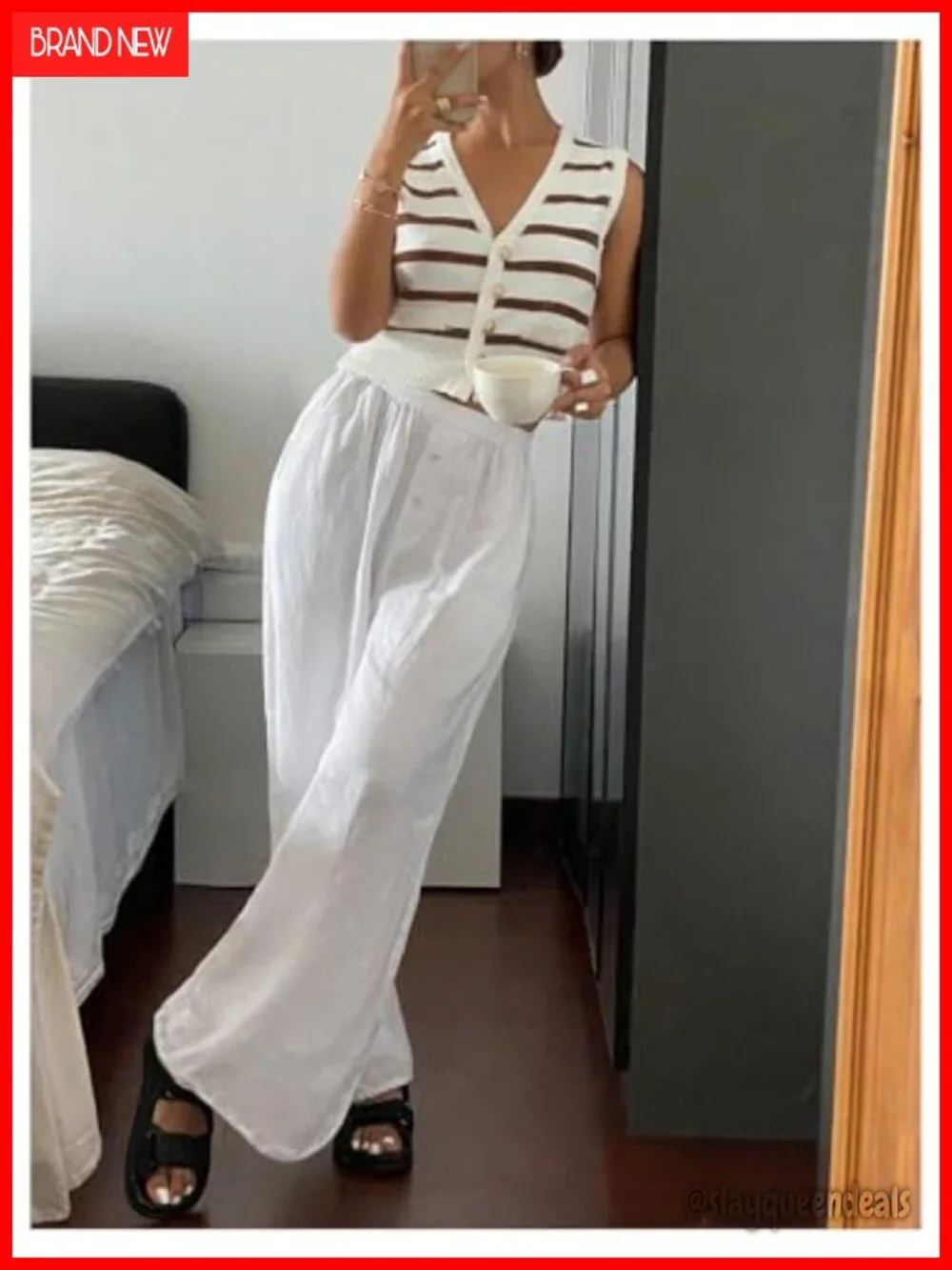 Striped Button Up Cropped Sweater Vest Sleeveless V Neck Knit Tank Top